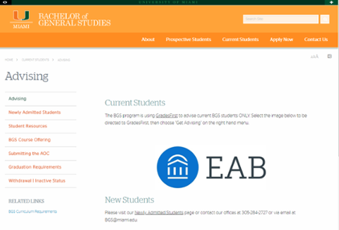 screen shot of bachelor of general studies home page
